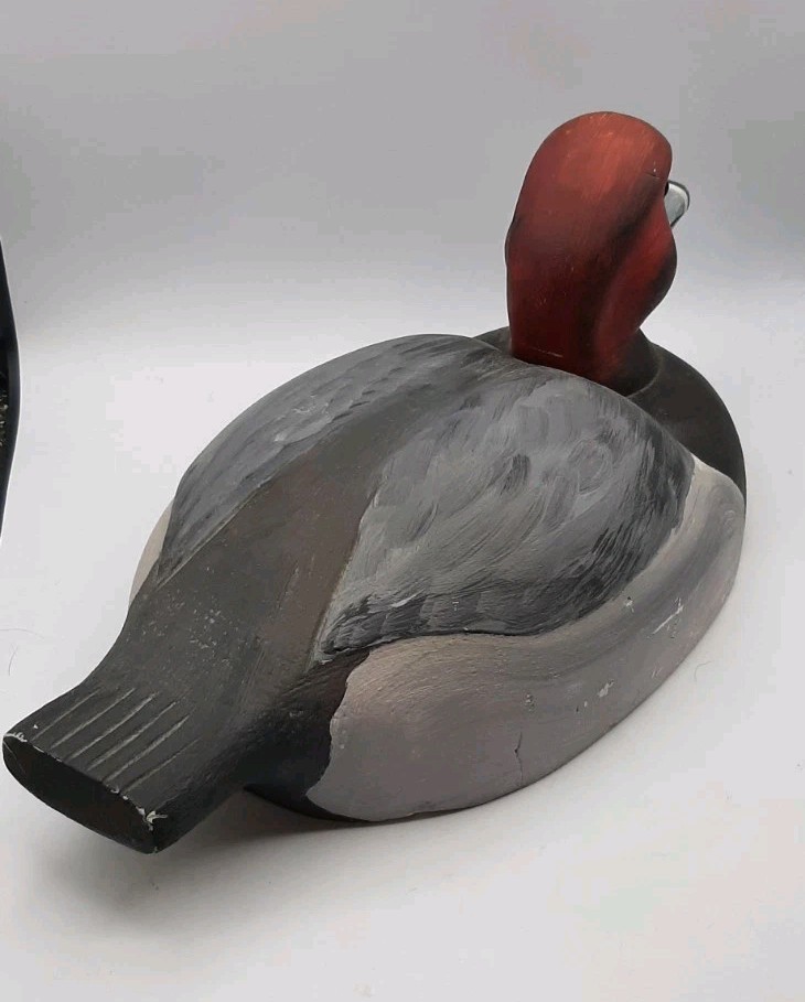 Vintage Hand Carved and Painted Wood Duck Decoy 14 1/4 In Long Farmhouse Decor