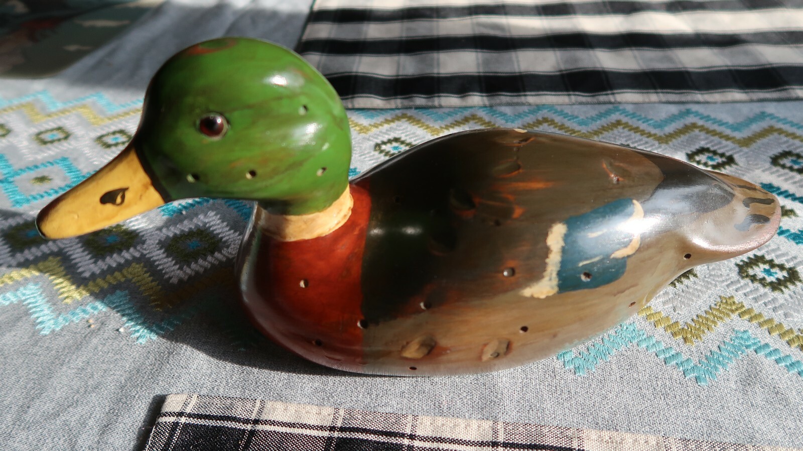 Vintage 1982 Signed Hand Made Wood Duck Decoy Decor 12″