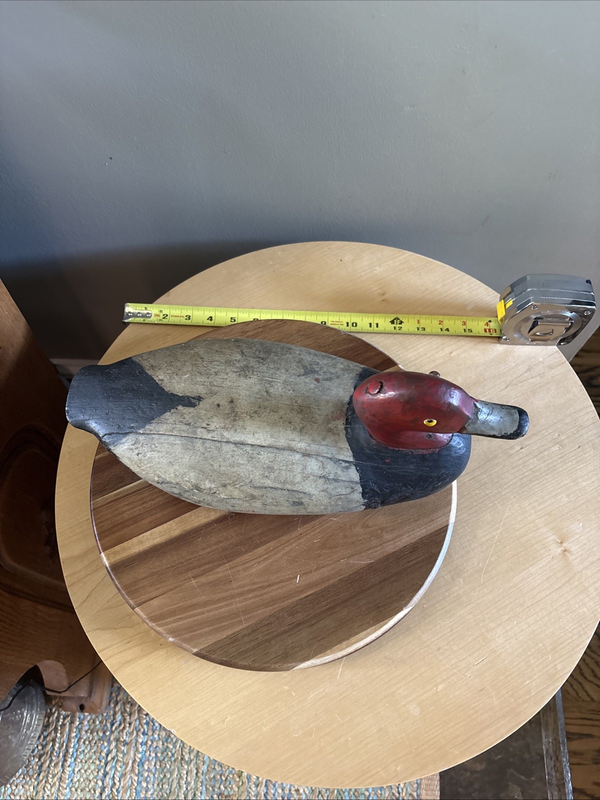 Vintage Redhead Drake Duck Decoy w/ Weight And Pull Strap Loop