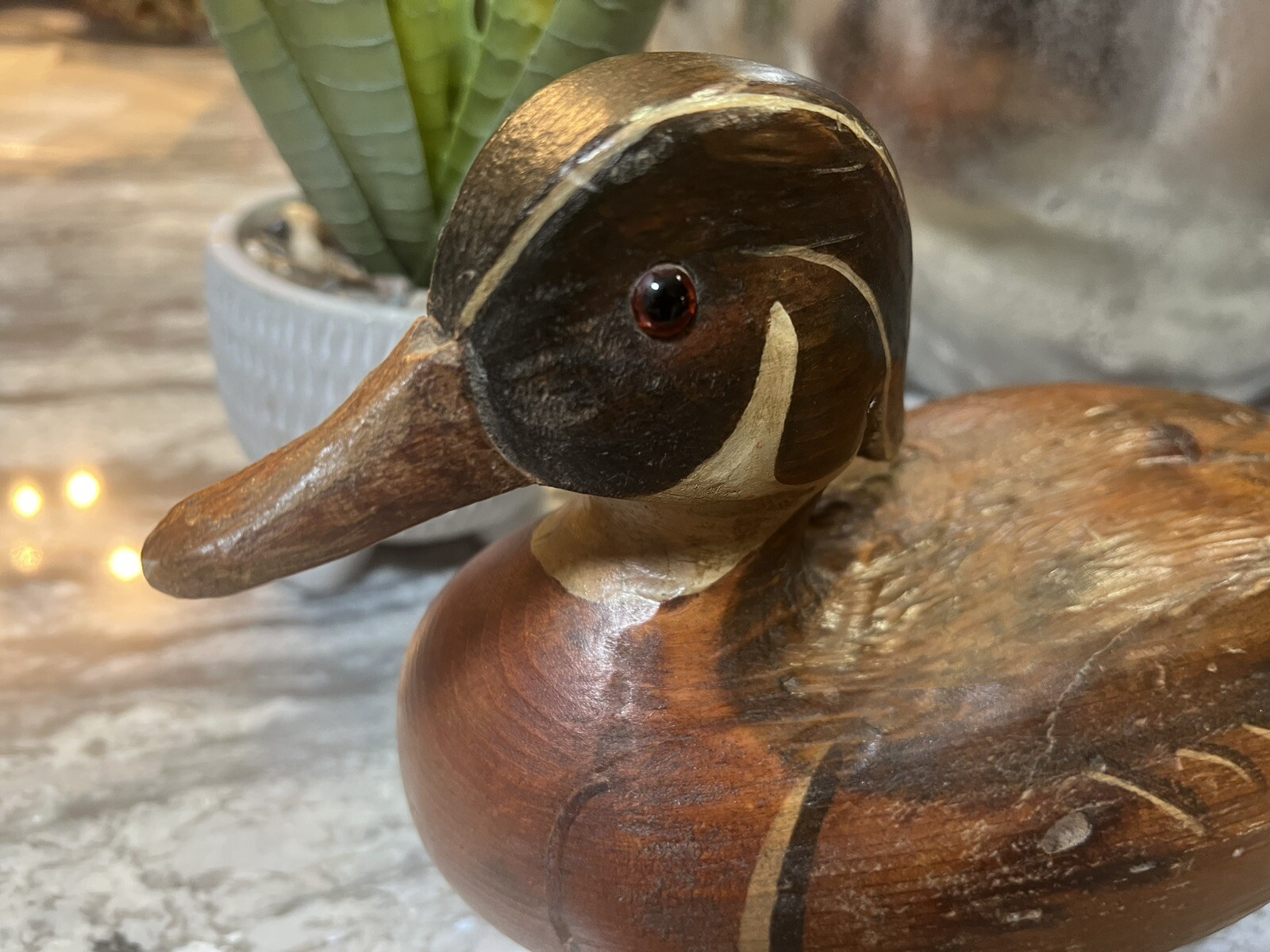 R.d Lewis Wood Decoy Duck Craving 7-6-1979 good condition. vintage Collectible