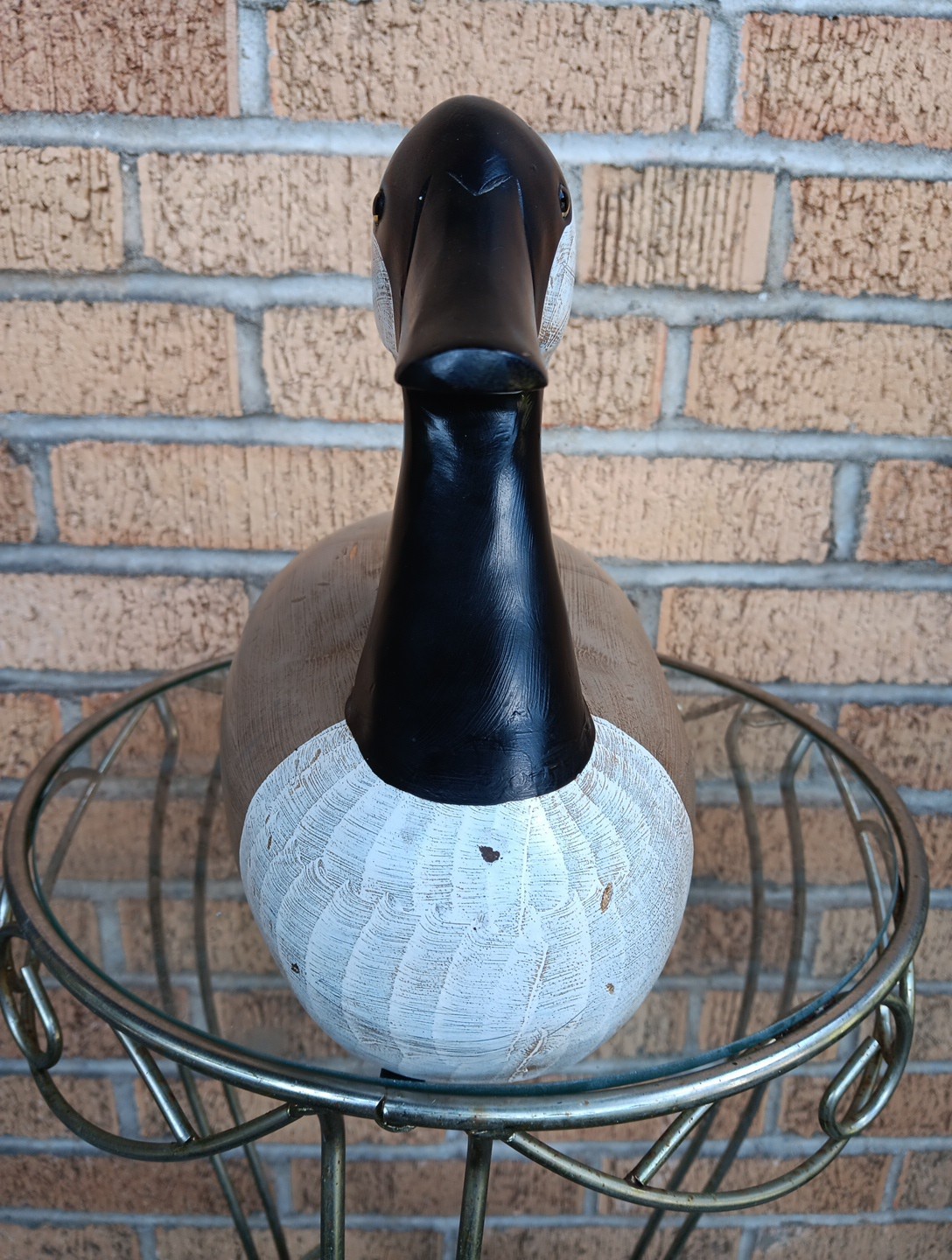 Signed G. Lowenthal Canadian Goose Painted Carved Wood Duck Decoy Glass Eyes