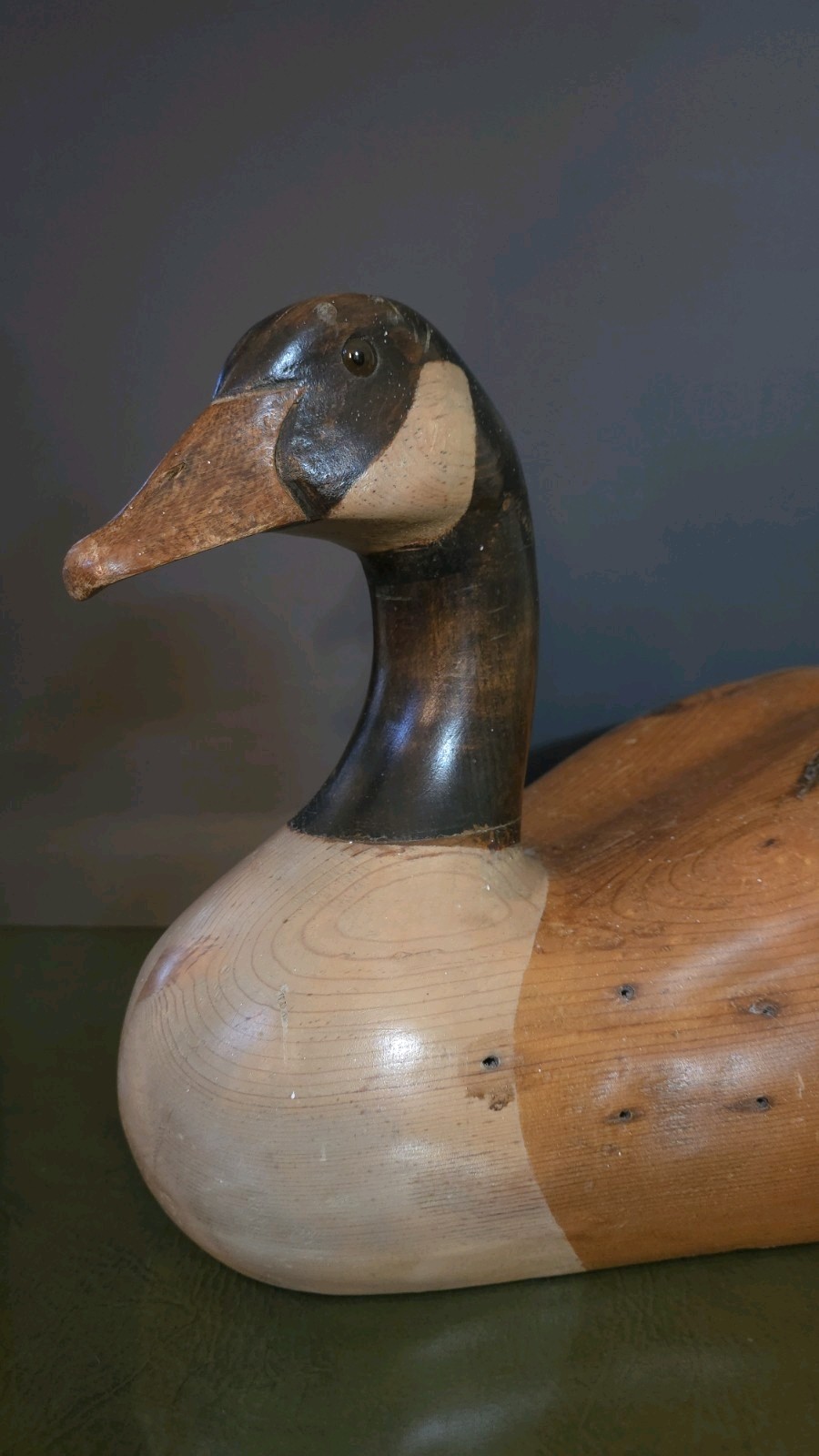 Large Vintage 1979 Solid Wood Decoy Canada Goose Made by R.D. Lewis Signed