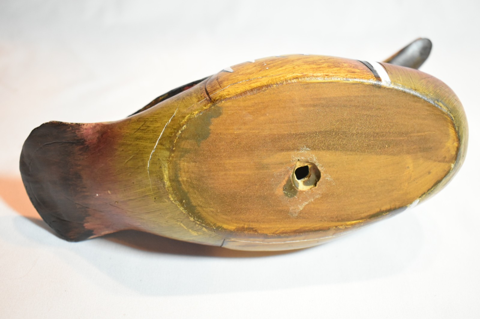 Unsigned Hand-Carved & Hand-Painted Wooden Wood Duck Drake Decoy, 10 In