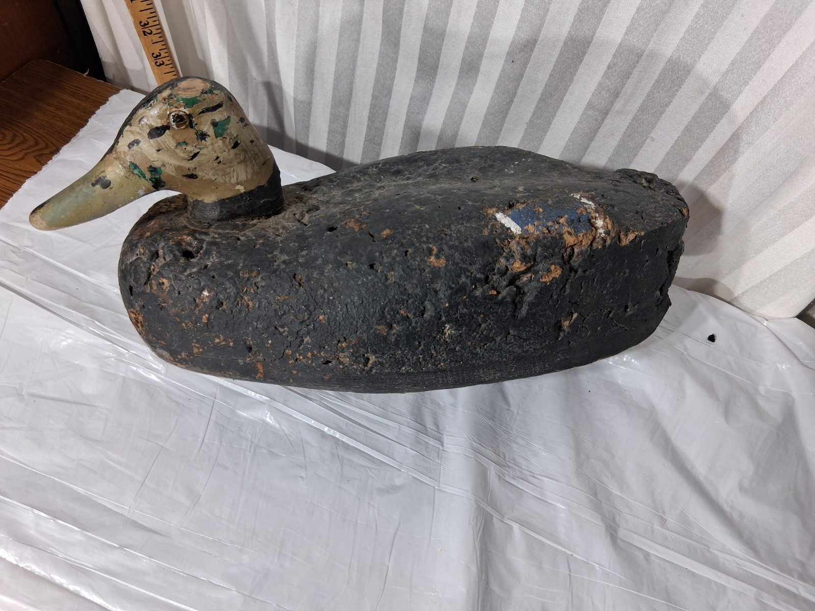 HUGE Eastern Shore MARYLAND BIG Black Duck Decoy – Vintage Cork Glass Eyes