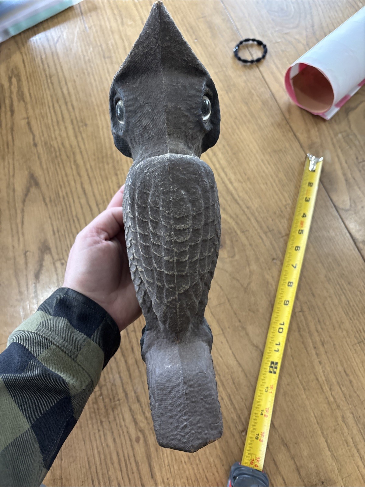 Vintage Swisher Soules Decatur IL Paper Mache Double Face 3 Glass Eyes Owl Decoy