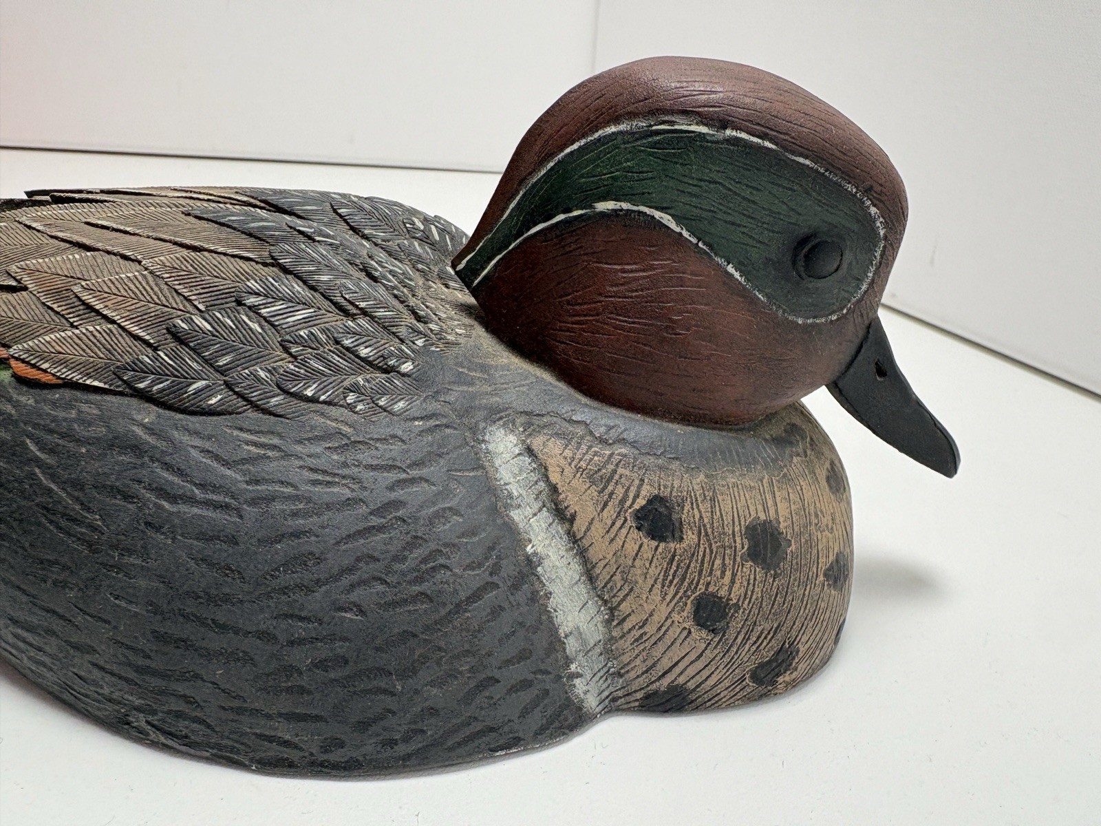 Vintage 10″ Green Winged Teal Ceramic Duck Decoy