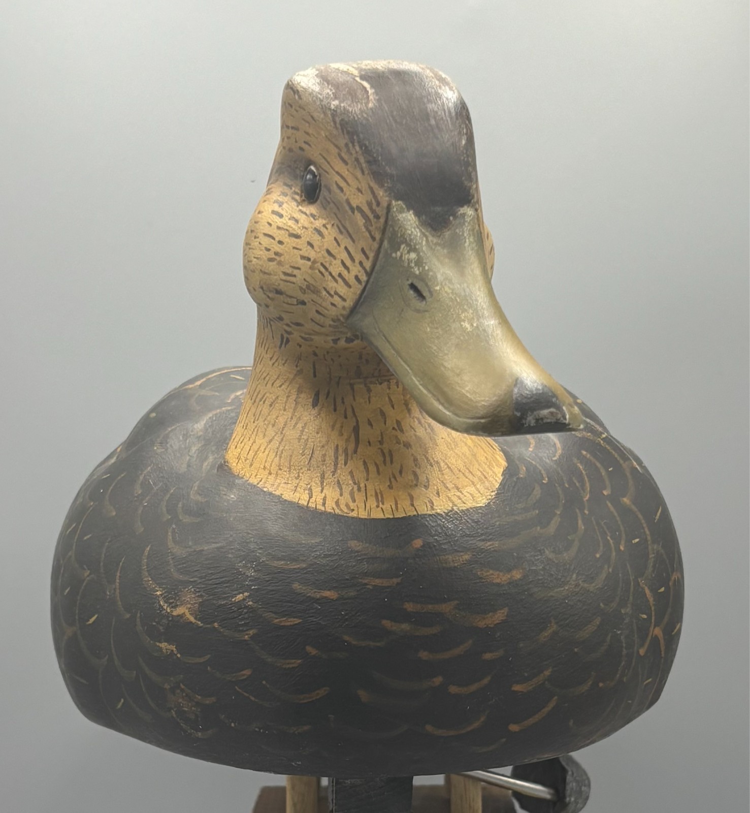 ***ORIGINAL PAINT*** OVERSIZED BLACK DUCK VINTAGE DECOY W/ UNUSUAL SWING WEIGHT
