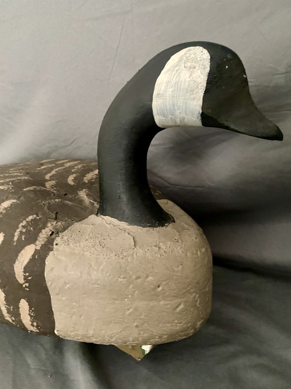 Vintage Corker Canada Goose Duck Decoy w/Wood Head, Weighted, Signed OM on Keel