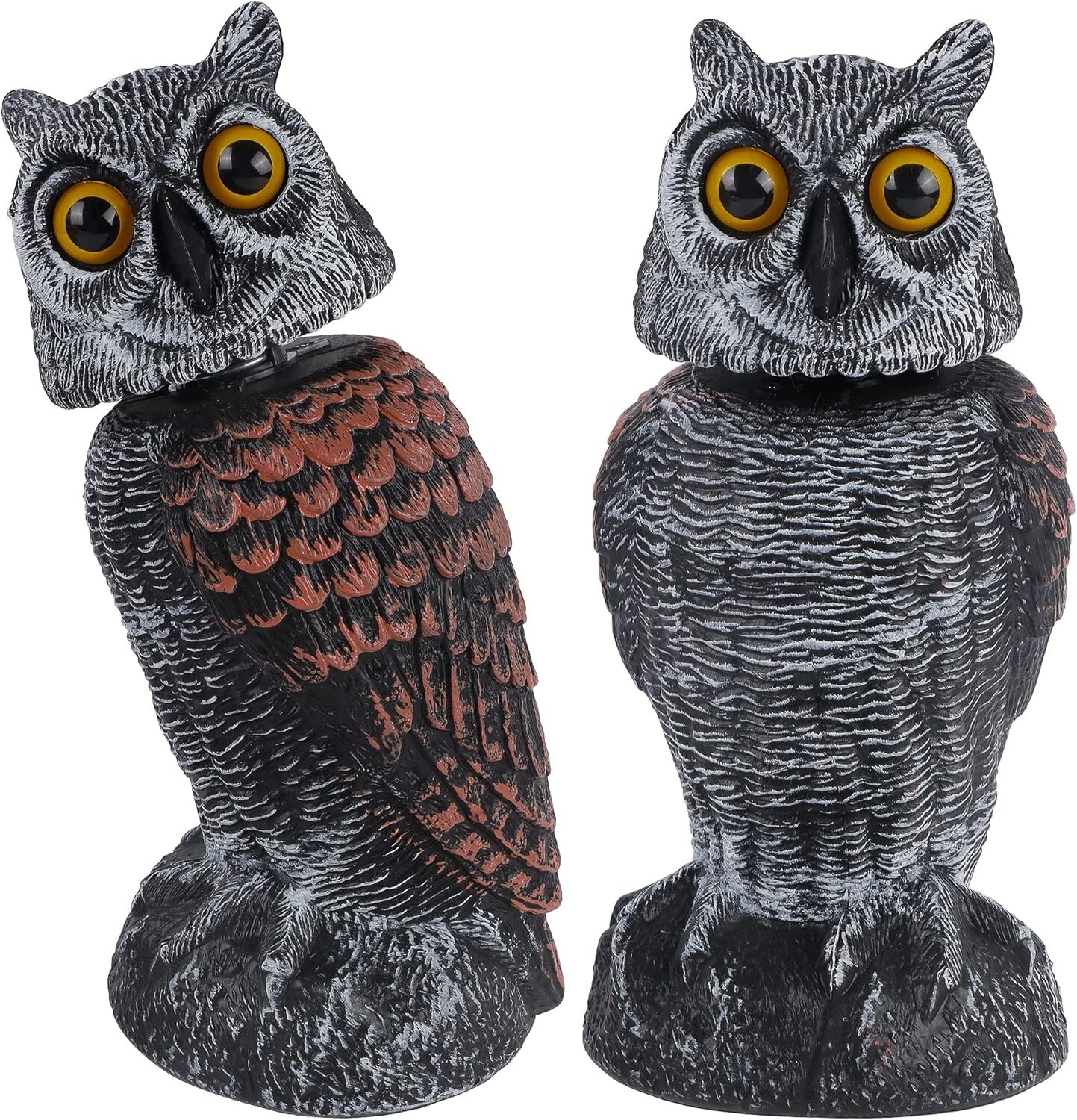 All-Season Outdoor Owl Decoy – 2 Pack Rotating Head Sculptures for Yard Safety
