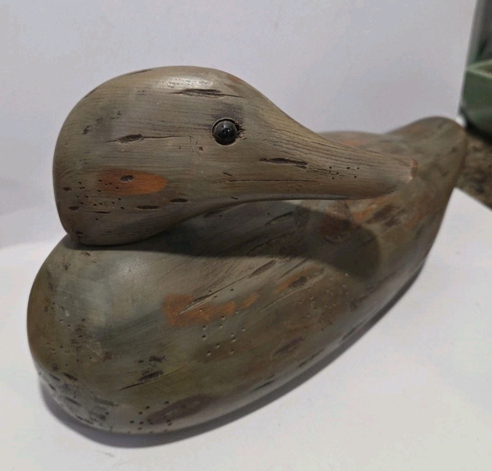 Vintage 1987 Hand Carved Wood Duck DECOY Primitive Signed LEE JARVIS