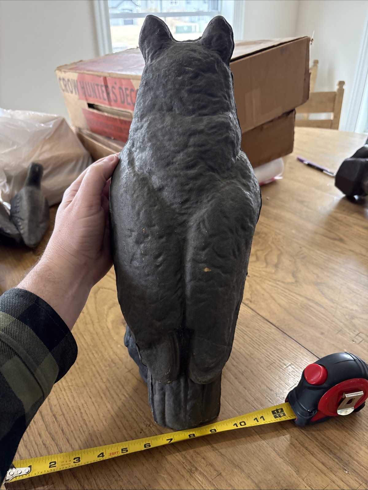 Vintage Halloween Decor 16″ Tall Paper Mache Owl Hunting Decoy Glass Eyes Sprayd