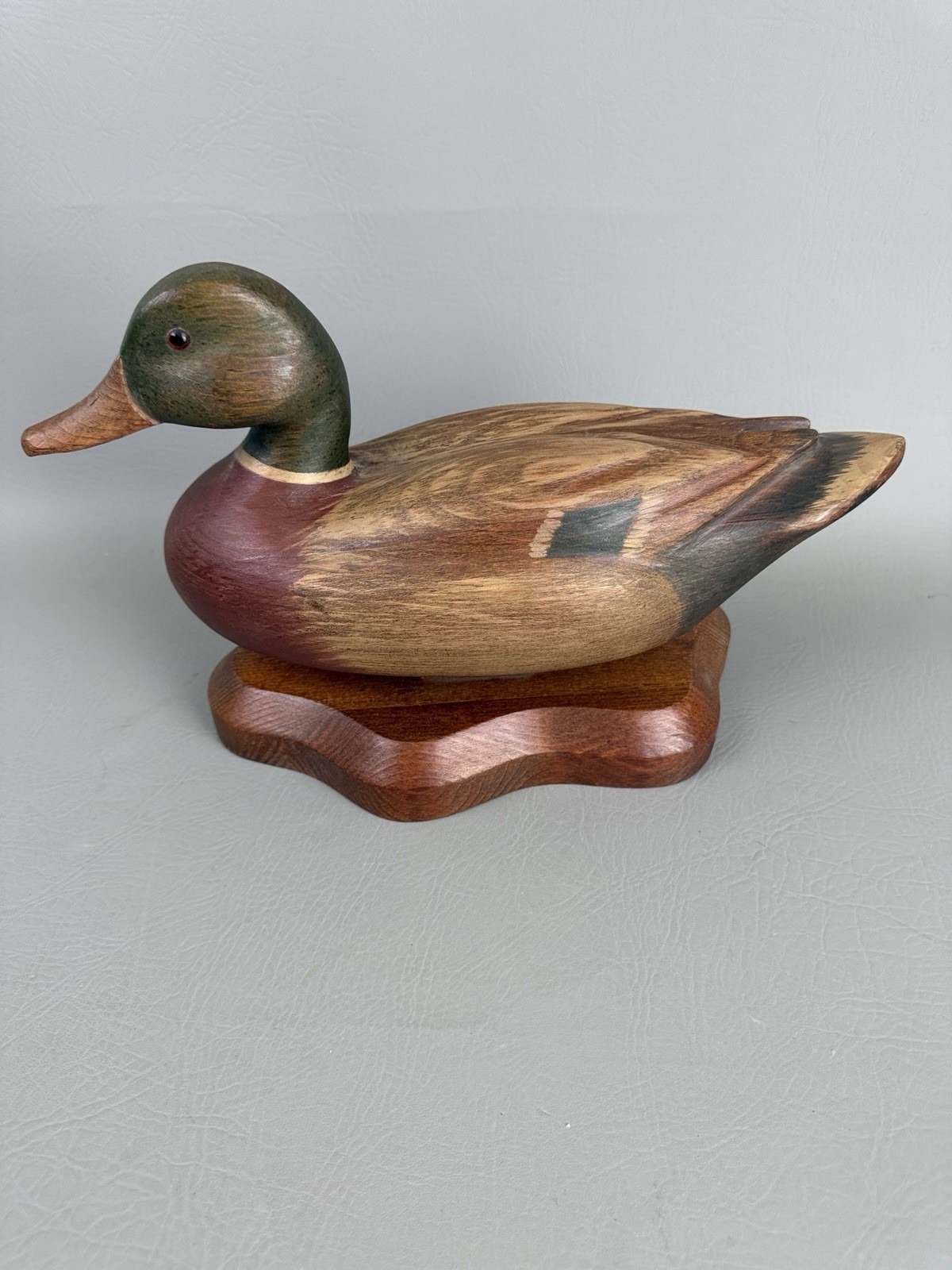 R.D. Lewis Carved Wood Mallard Drake Decorative Decoy Duck Signed 1982