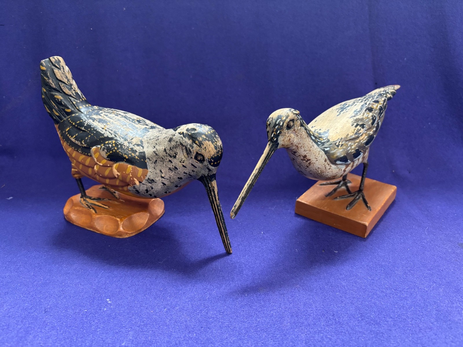 2 VINTAGE AMERICAN FOLKART BIRD CARVING SIGNED CARL FORSLUND WOODCOCK SHOREBIRD
