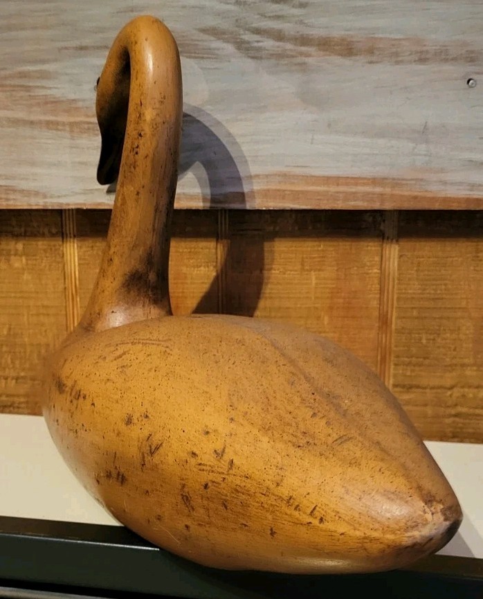 Vtg 22″ Solid Wood Large Hand Carved Wooden Longneck Swan Realistic Eyes MCM