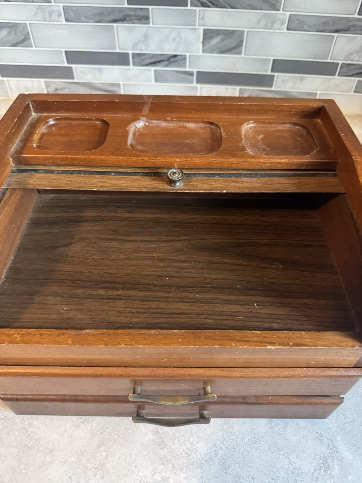 Vintage Wooden With Red Velvet 11” Long and 7.5” Tall! Needs Cleaning!