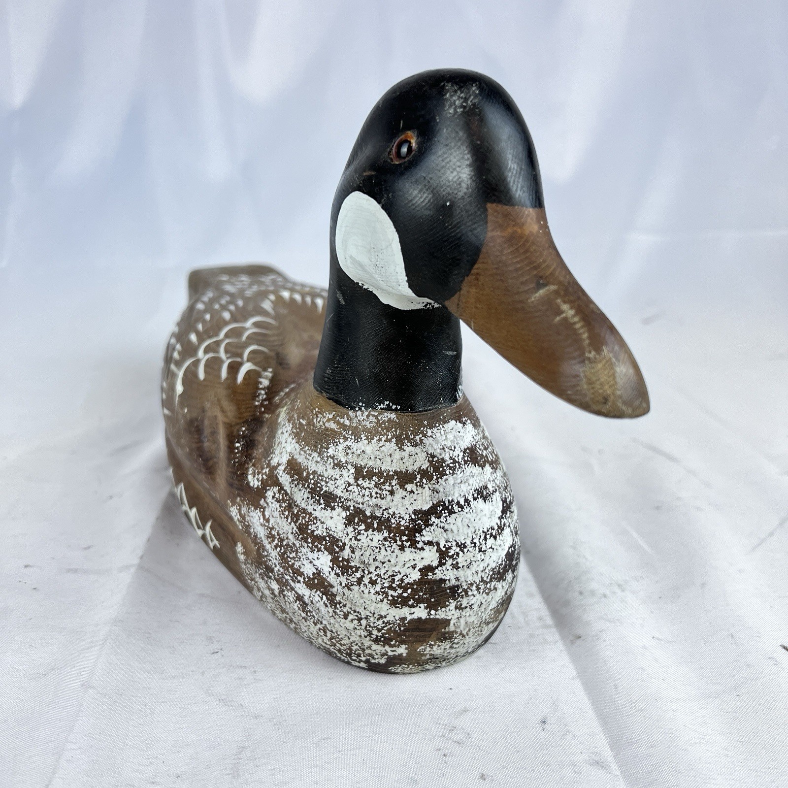 Vintage Hand Carved & Painted 14” Wooden Canadian Goose Decoy With Glass Eyes