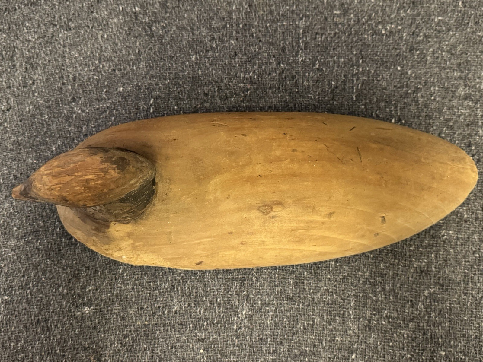 Vintage Hand-carved Wooden Duck Decoy Solid Body Flat Bottom Primitive