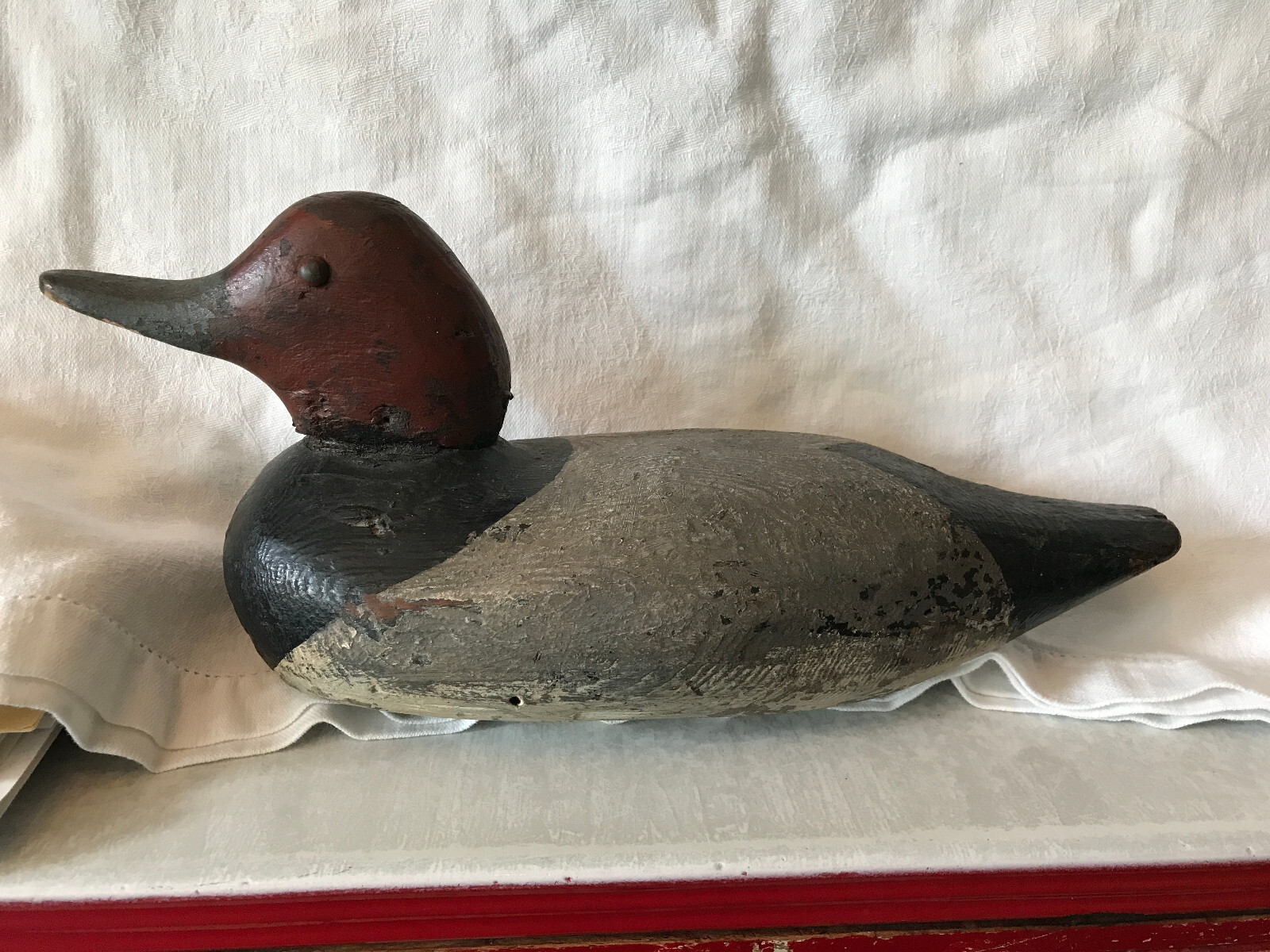 Vintage Wood Duck Decoy – Hand Made c. 1940s Canvasback Drake Folk Art Wooden
