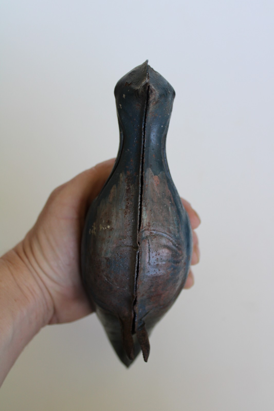 RARE Primitive Antique Folding Hinged Tin Shorebird Decoy, Green Paint