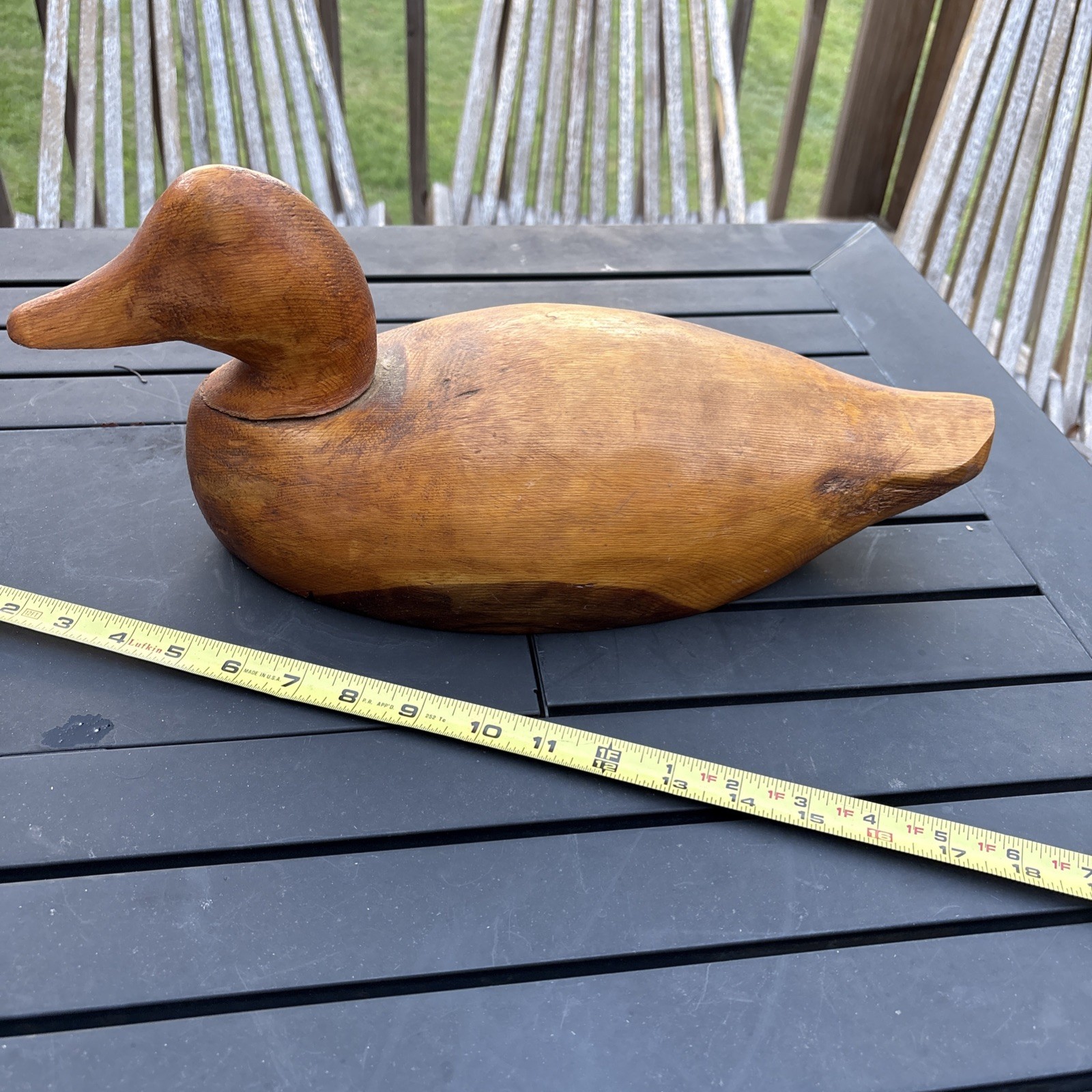 Estate Find Vintage Natural Wood Carved Decoy Duck 17” Signed