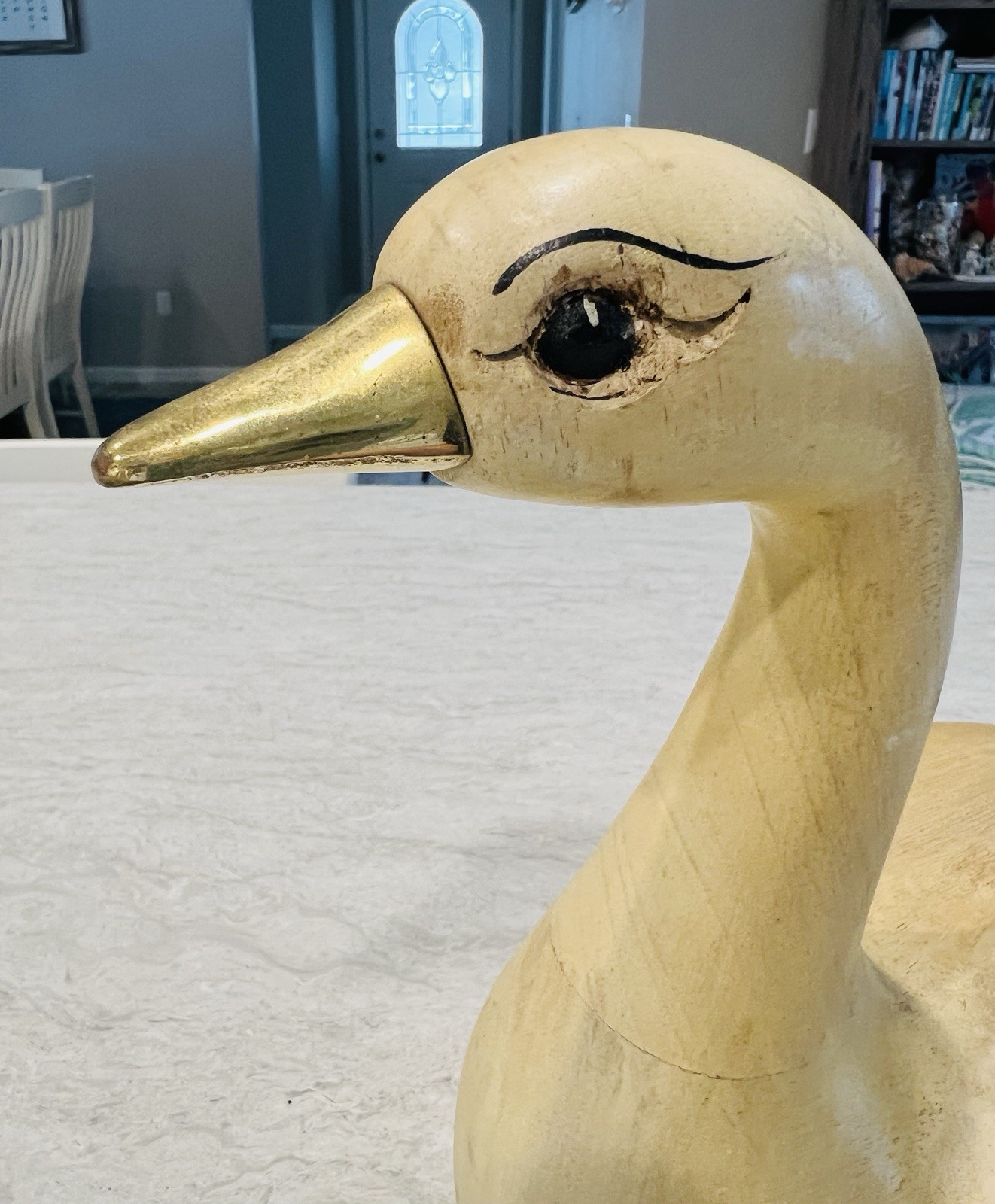 Vintage Wood Goose Decoy Solid Body Hand Painted Hand Carved
