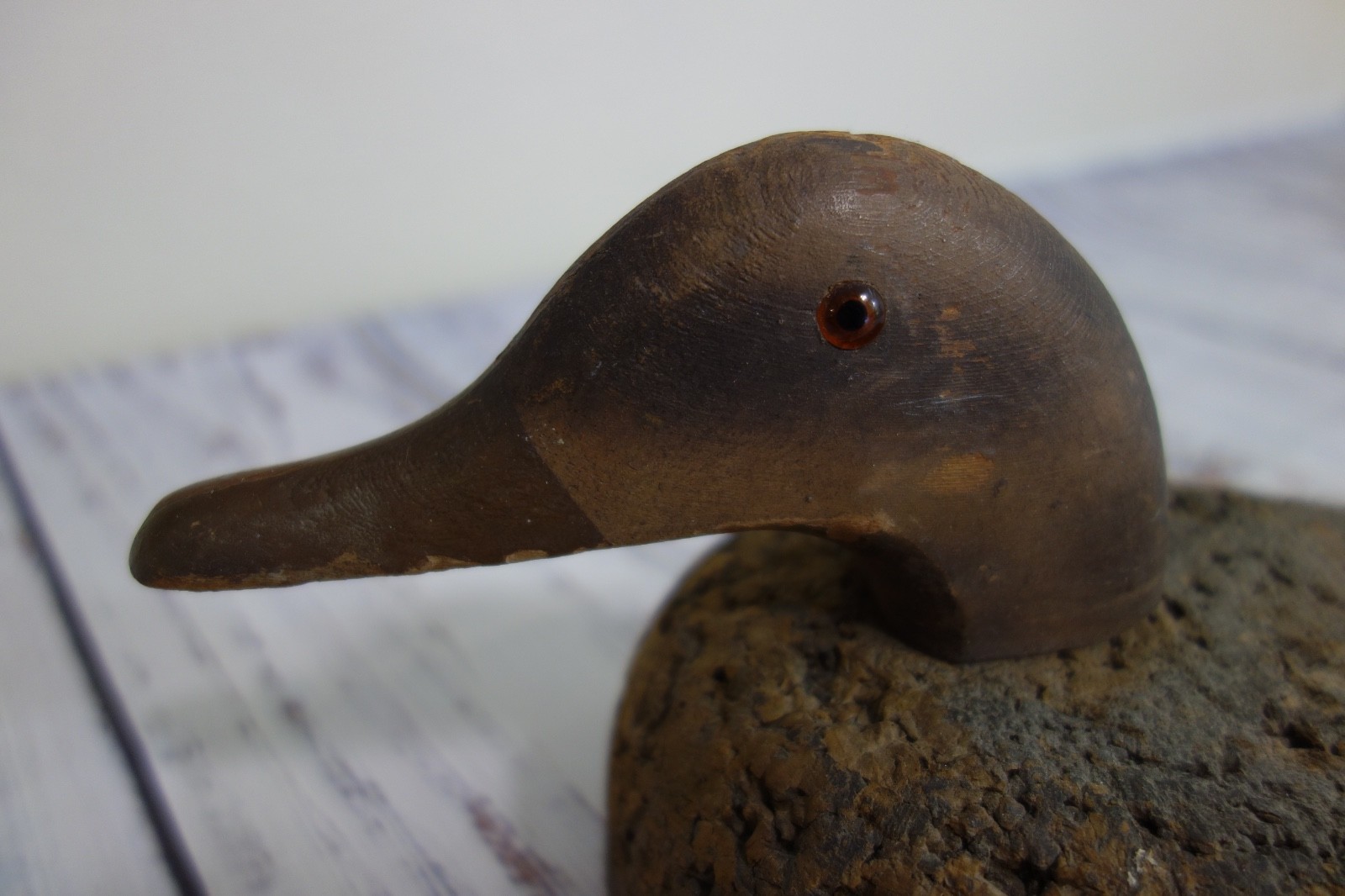 Vtg George Soule LL Bean Brown Mallard Hen Cork Duck Decoy Spinning Head 15″