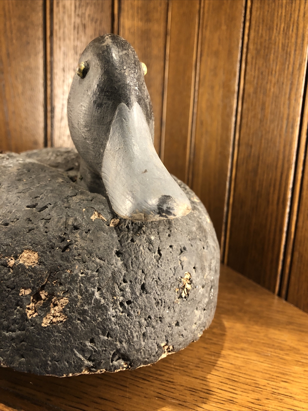 Antique Hand Carved Cork Wood Mallard Duck Decoy Primitive Cabin Art Decor (E)