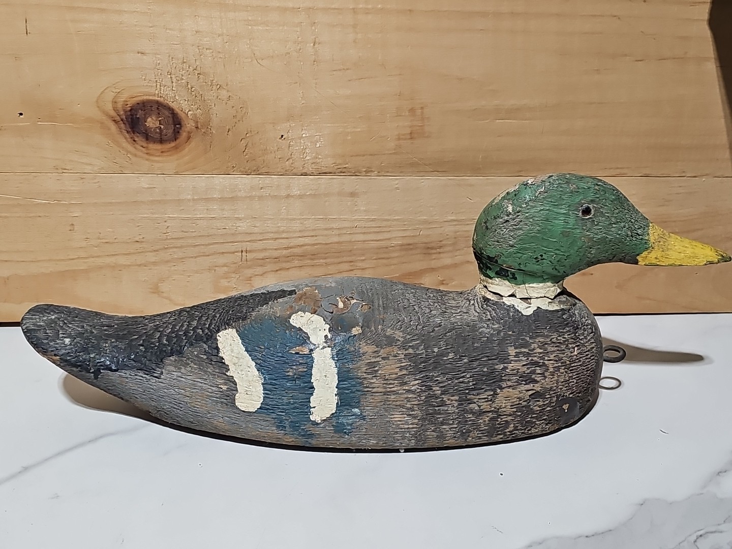 Antique Rustic Solid Wood Duck Decoy Hand Carved Hand Painted Mallard Drake