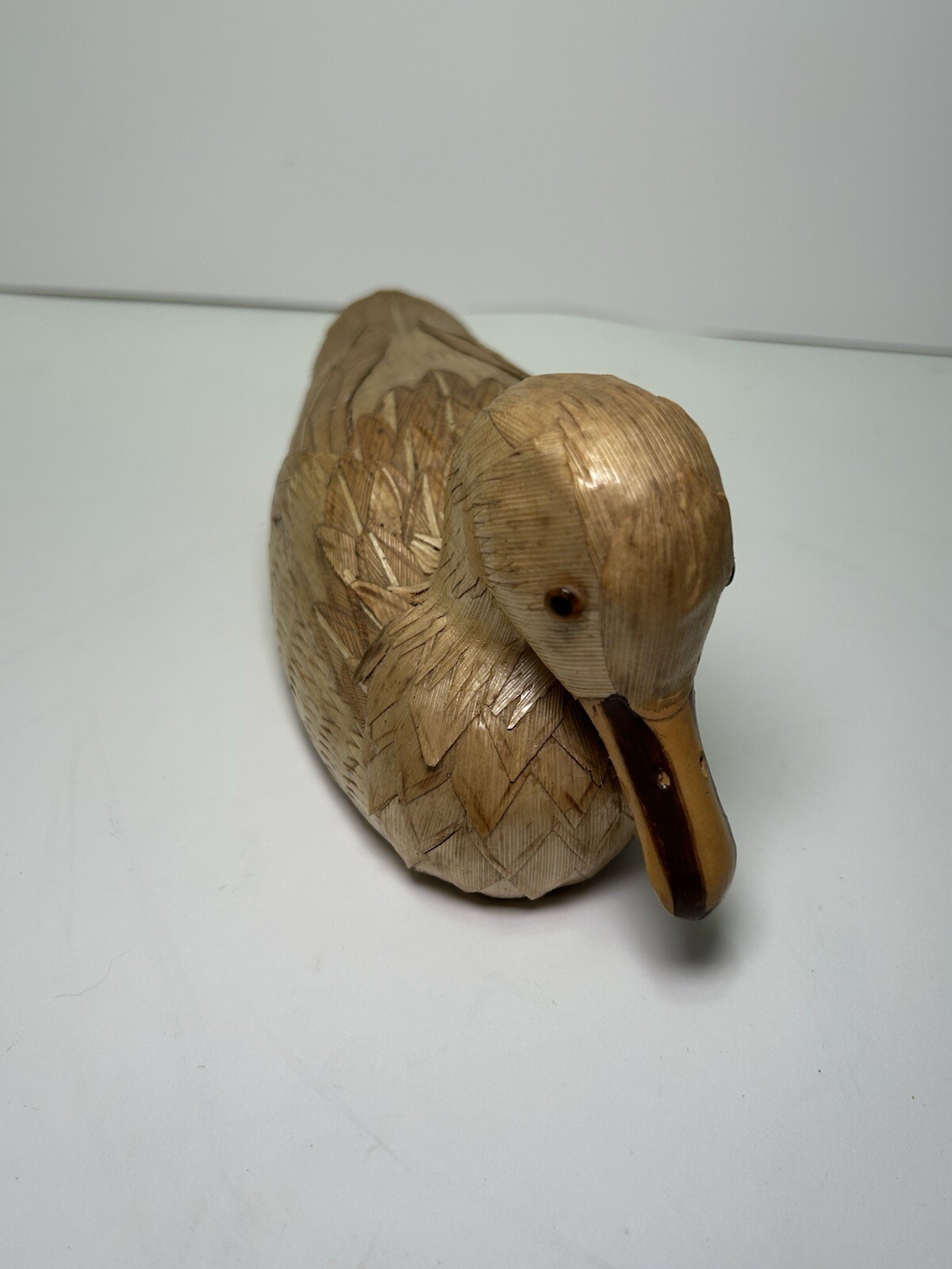 Vintage Hand Made Detailed Hay/straw Type Duck Decoy Sculpture Rare Decor