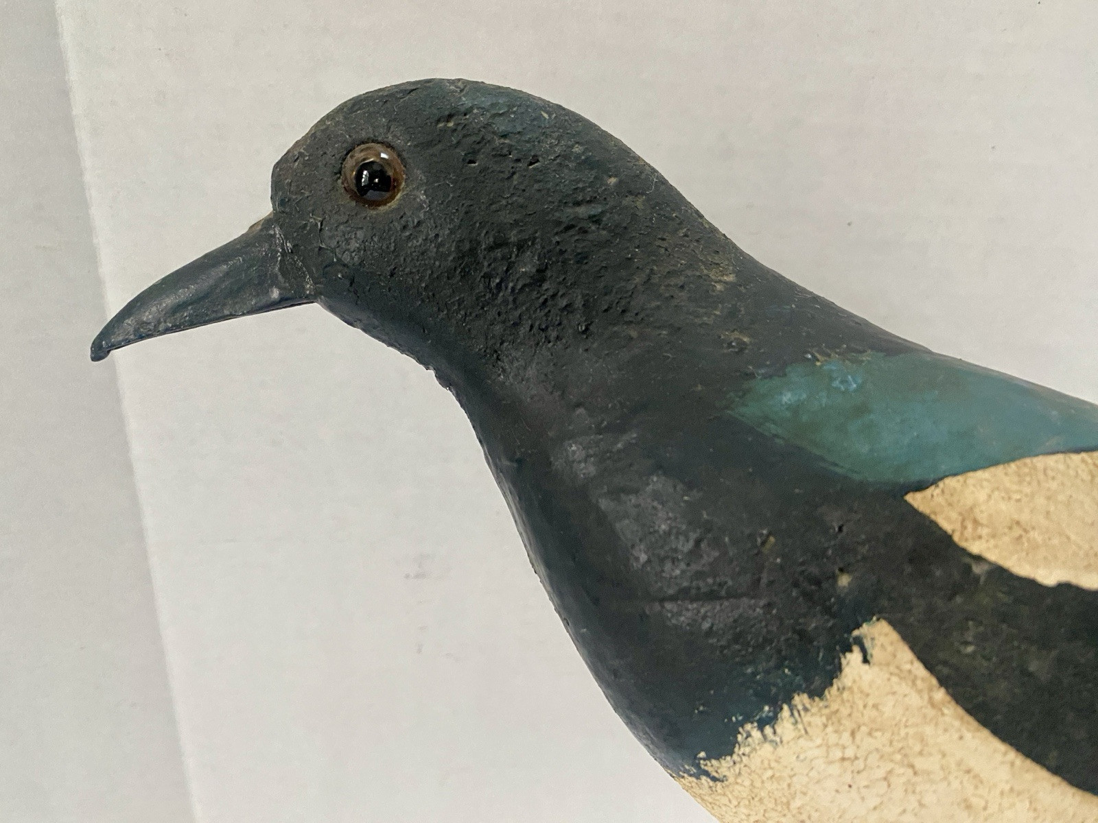 Vintage Magpie Bird Decorative Decoy, Glass Eyes, Wire Legs, Hand Painted