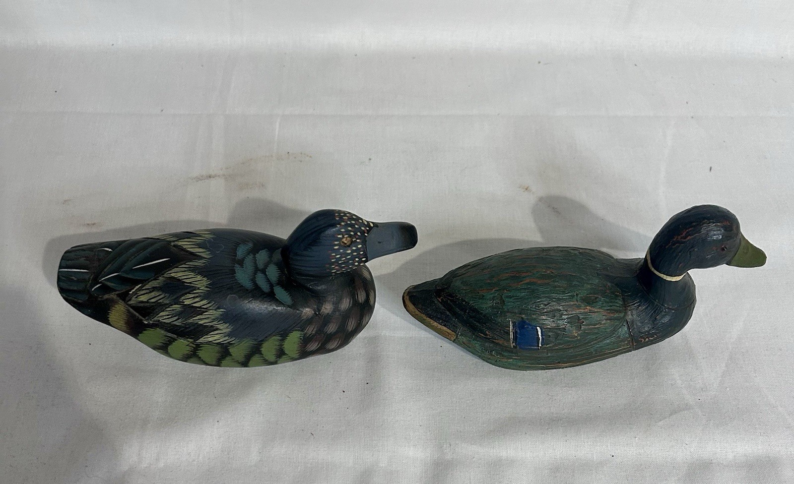 Vintage Lot of 2 Duck Decoys Solid Body Painted Figures