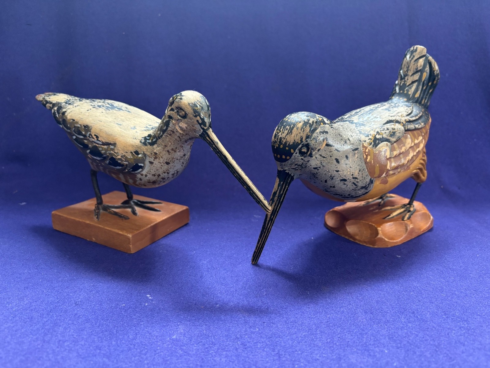 2 VINTAGE AMERICAN FOLKART BIRD CARVING SIGNED CARL FORSLUND WOODCOCK SHOREBIRD