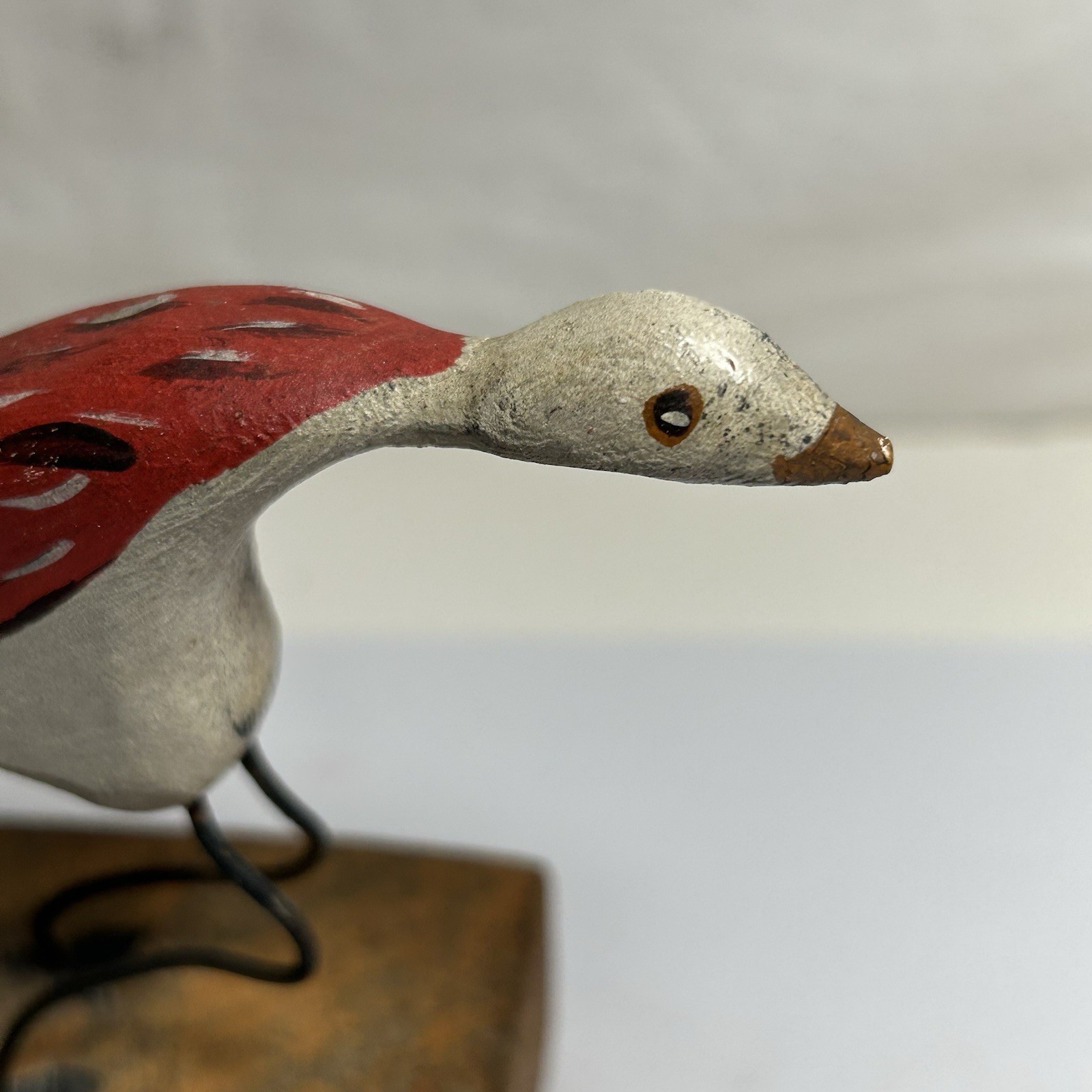 Signed bird duck decoy vintage wood hand carved & painted on stand Display 1985