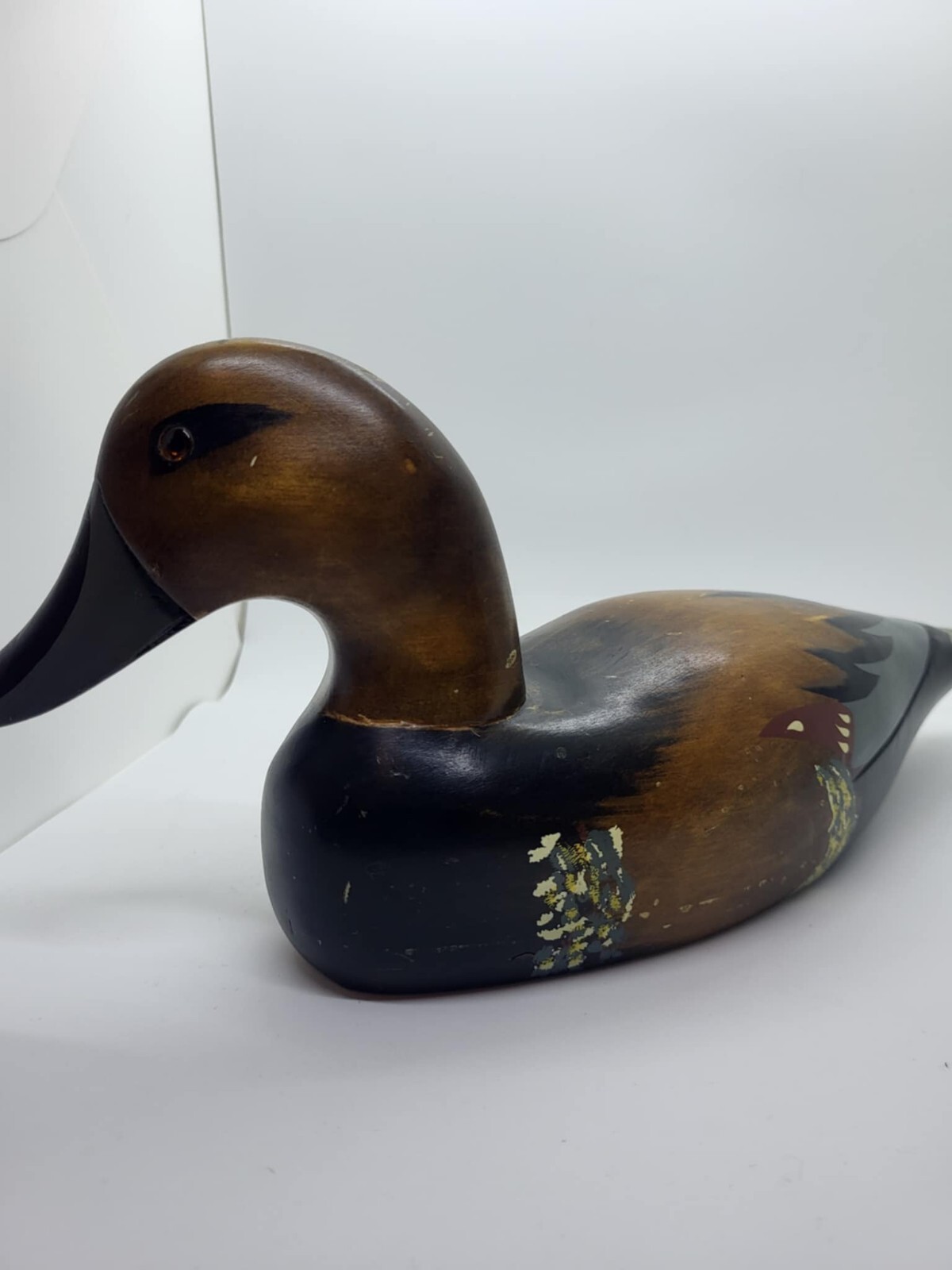 Vintage 14″ Solid Wooden Pintail Duck Glass Eyes, Hand Painted