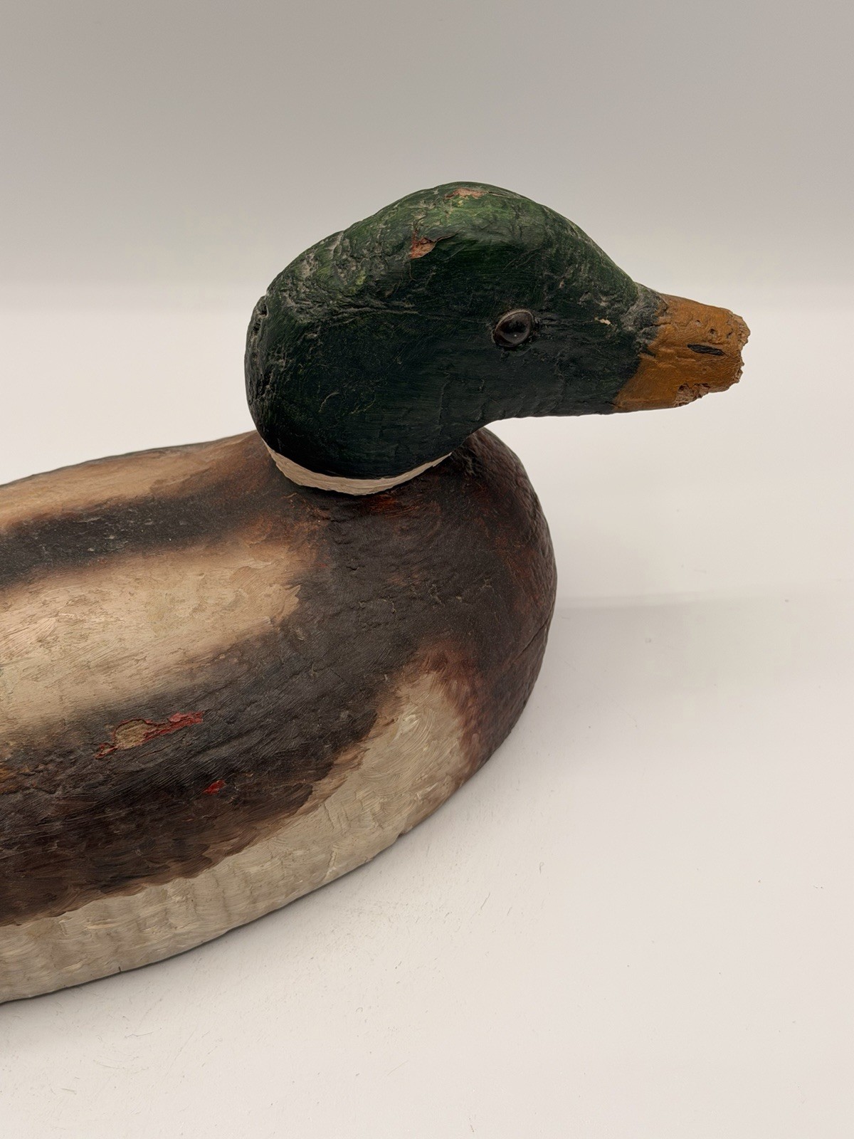 Vintage Victor Drake Mallard Wooden Duck Decoy Hand-Painted Glass Eyes Rustic