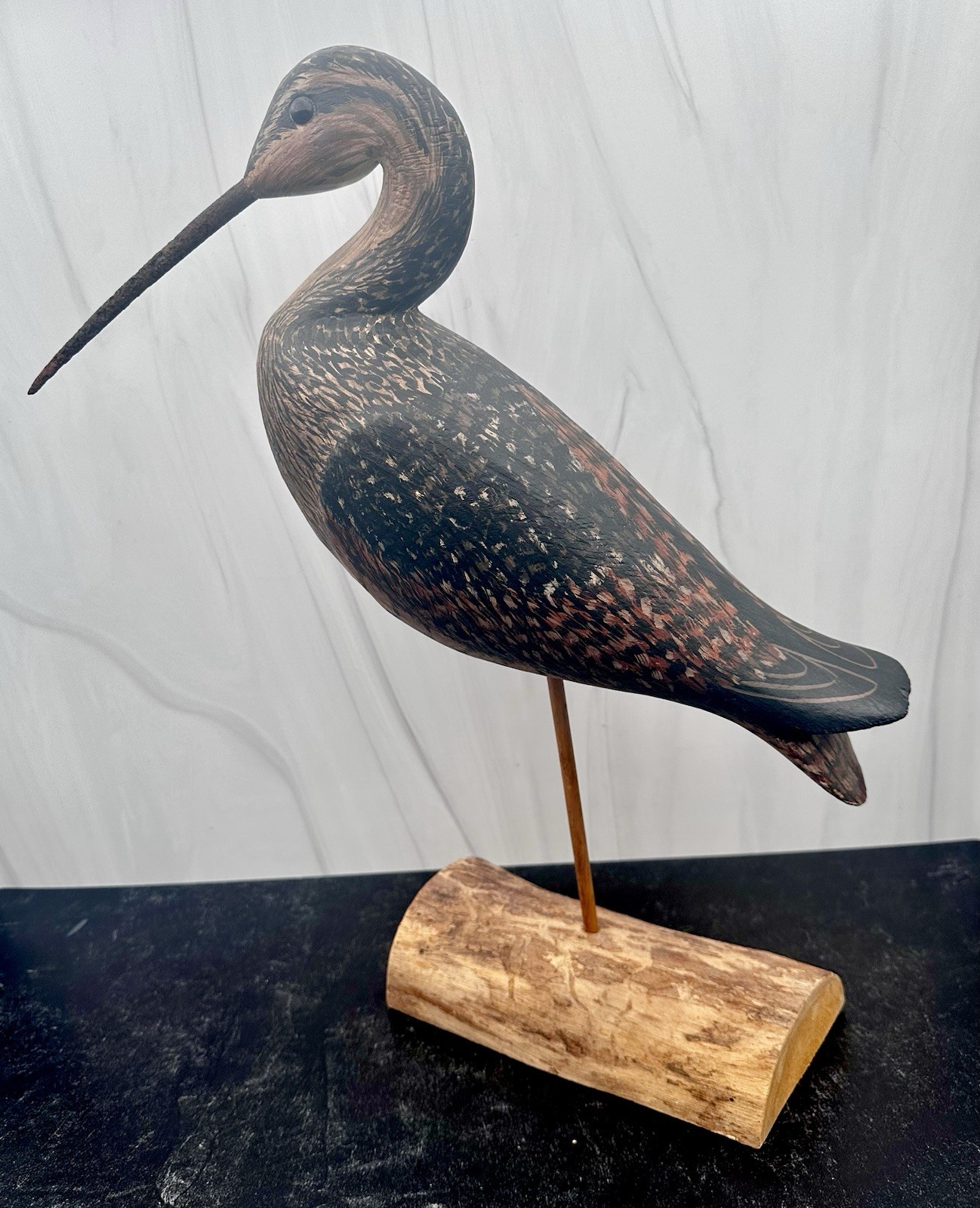 Vintage Hand Carved & Painted Shorebird Decoy On Stand (Signed) Bill Walker