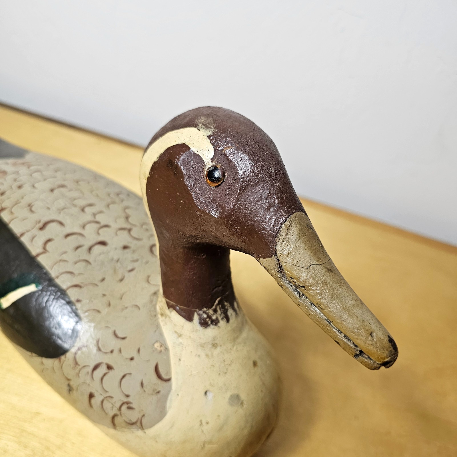 Pintail Drake Duck Decoy Hand Carved Wood Glass Eyes