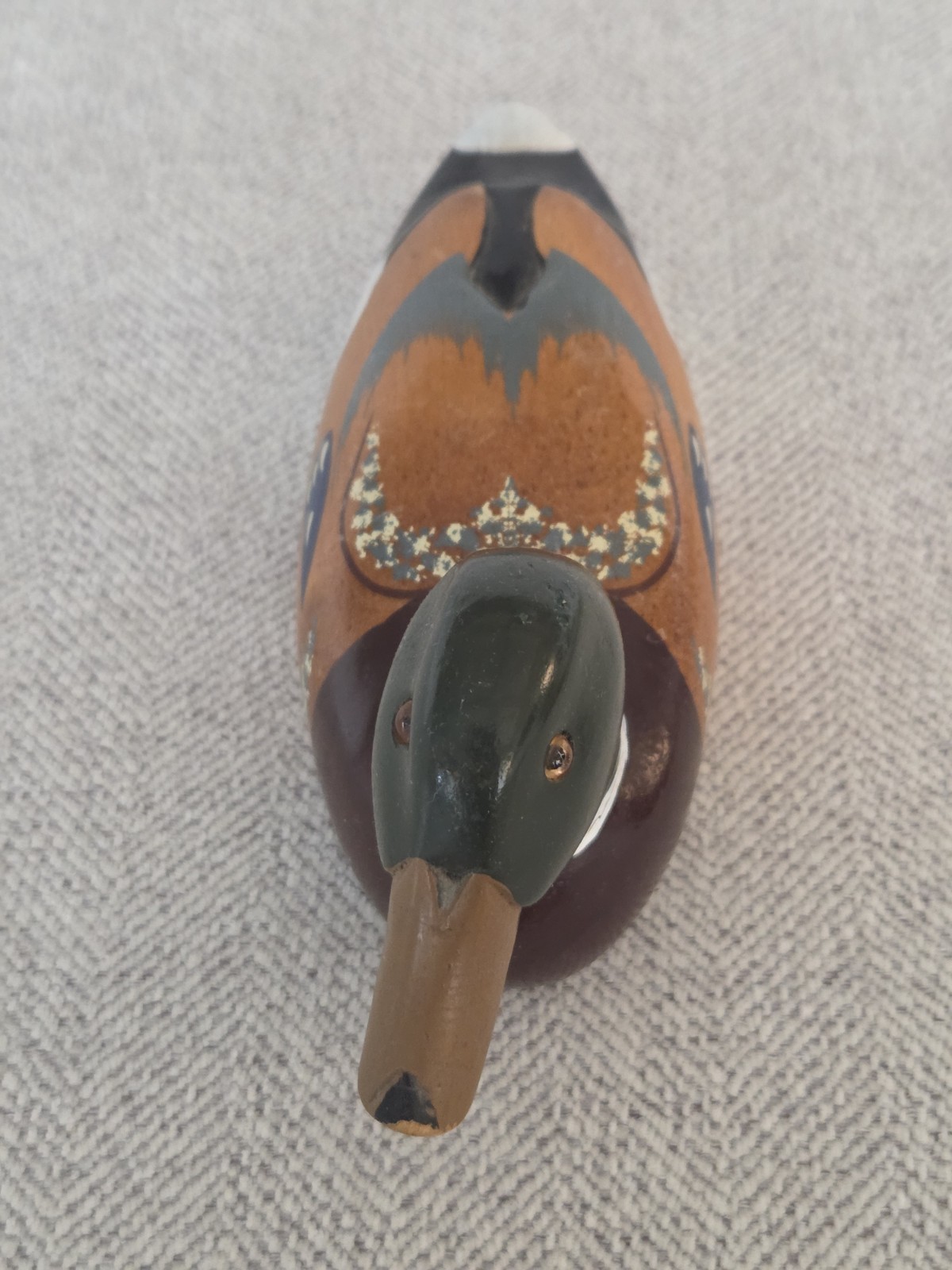 Vintage Hand Carved Painted Wooden Mallard Duck Decoy Home Decor Glass Eyes 10”