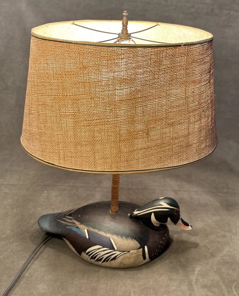 Early Ken Harris Woodville NY Hand Carved Wood Duck Decoy Table Lamp