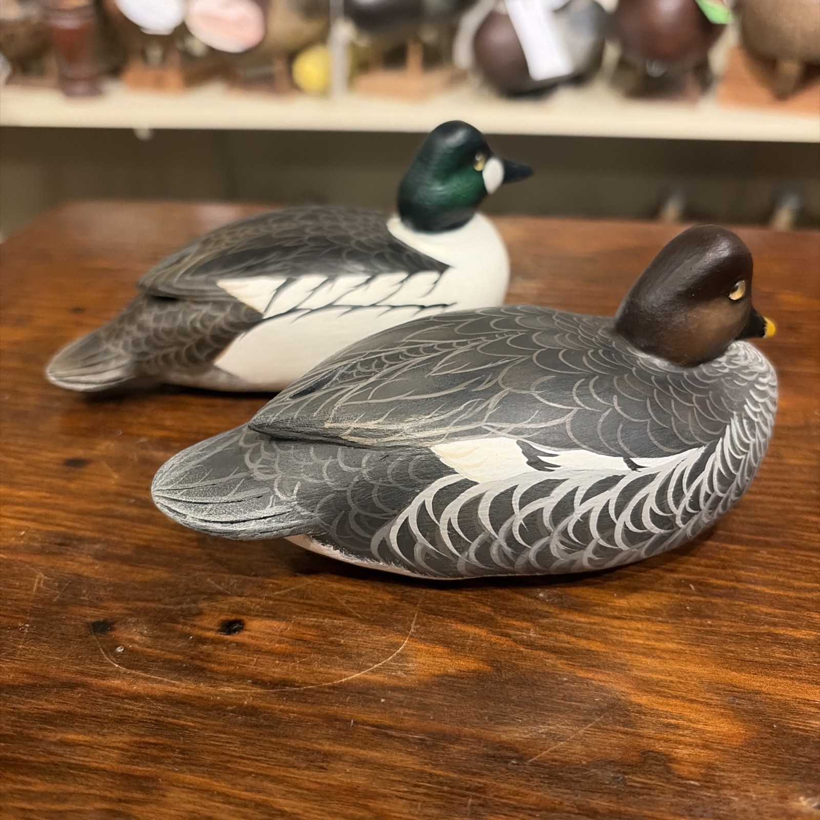 Vintage Minty Pair Miniature John Wood Goldeneye Duck Decoys Great Original Pair