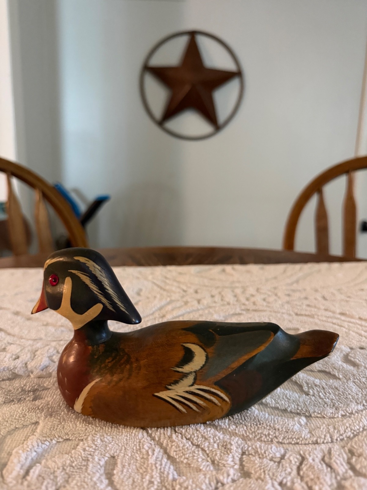 A Wooden Bird Factory Small Hand Carved WOOD DUCK Signed P Korman ‘85