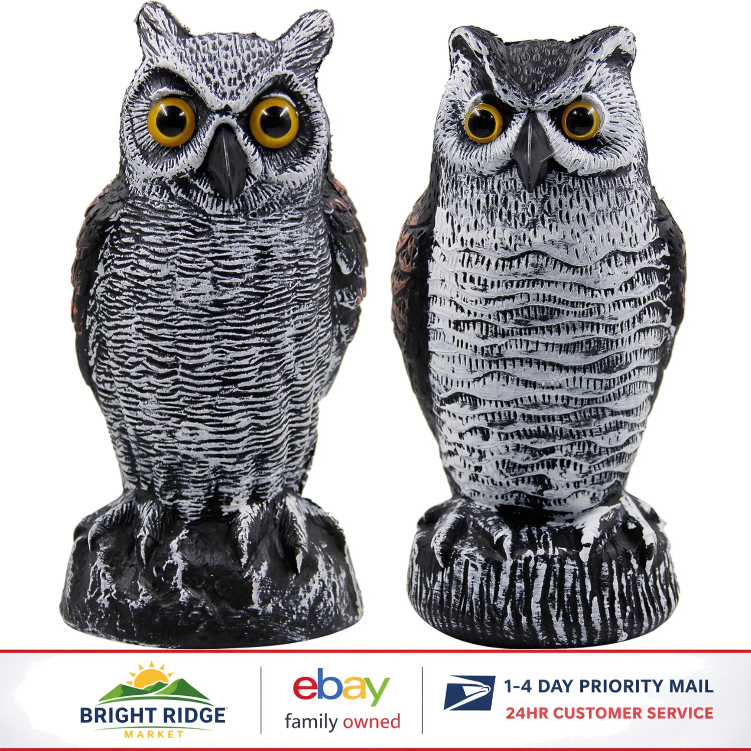 Outdoor Bird Deterrent Owls, 2 Pack Scarecrow Statues for Garden Protection