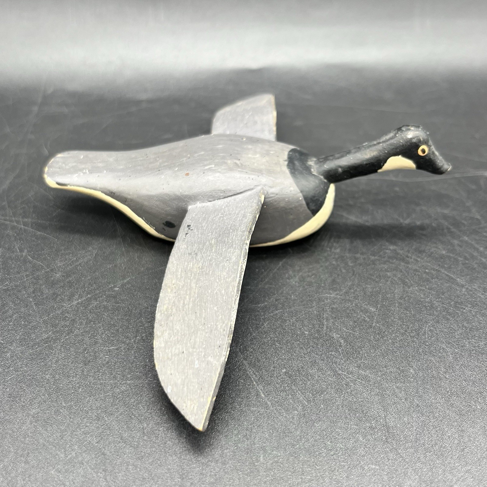 Vtg Miniature Primitive Canadian Goose Decoy 4.25” Hand Carved & Painted Wooden