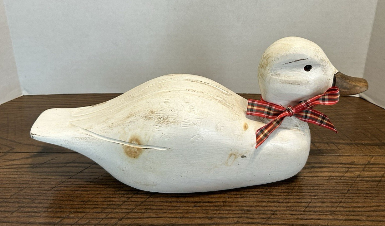 VTG Hand Carved Wood White DUCK Decoy? Artist Signed CANADA