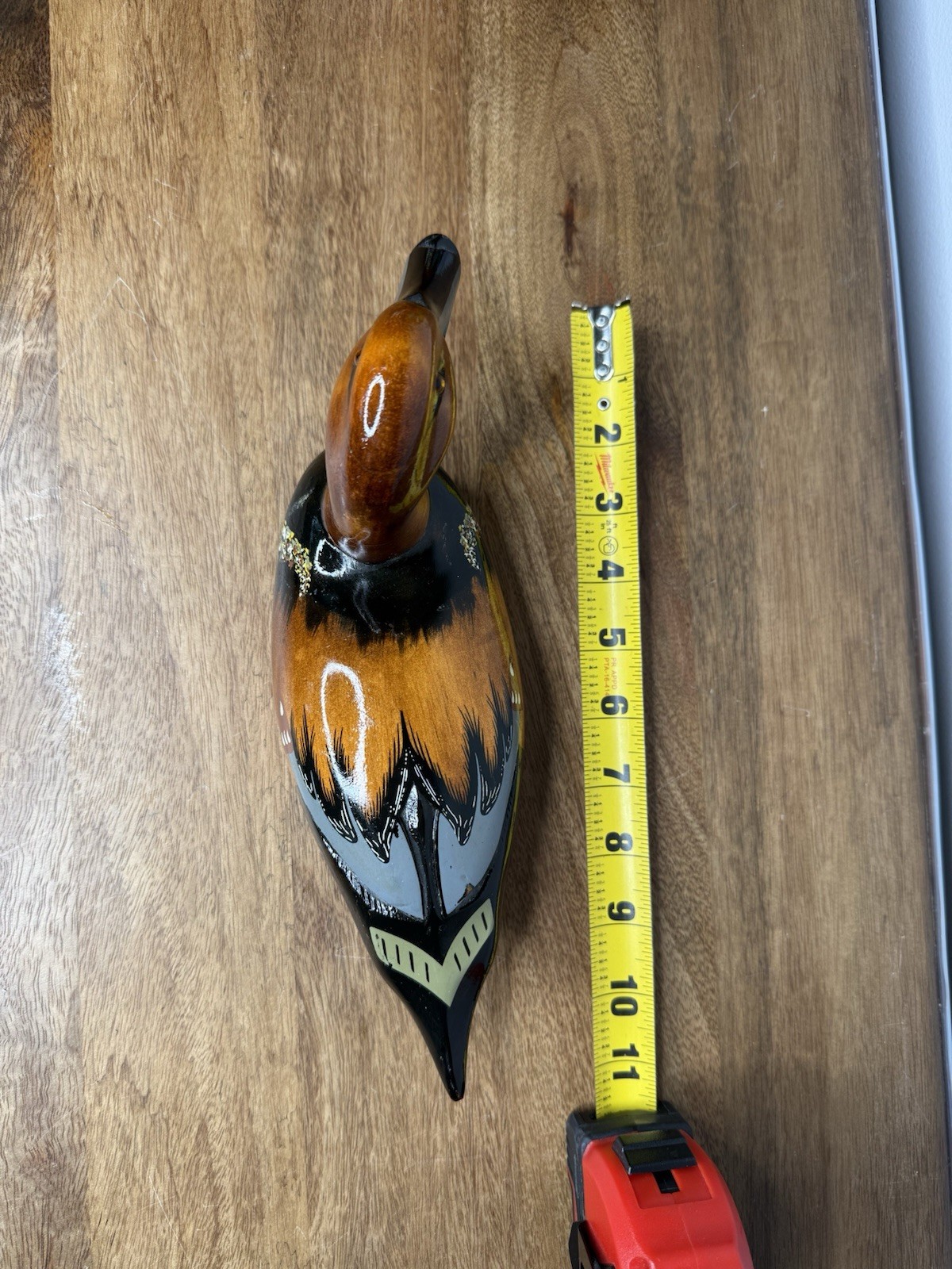 Vintage 1984 Hand Carved Wooden Painted Duck Decoy Pintail Glass Eyes 10 Inches