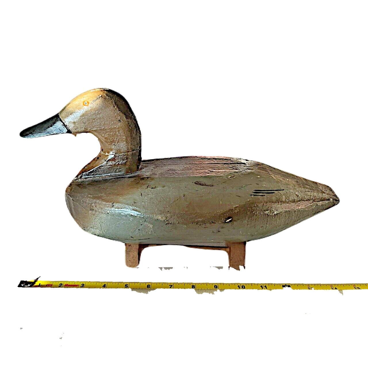Vintage Duck Decoy Primitive Solid Body w/ Stand & Lead Weight Mushroom Antique
