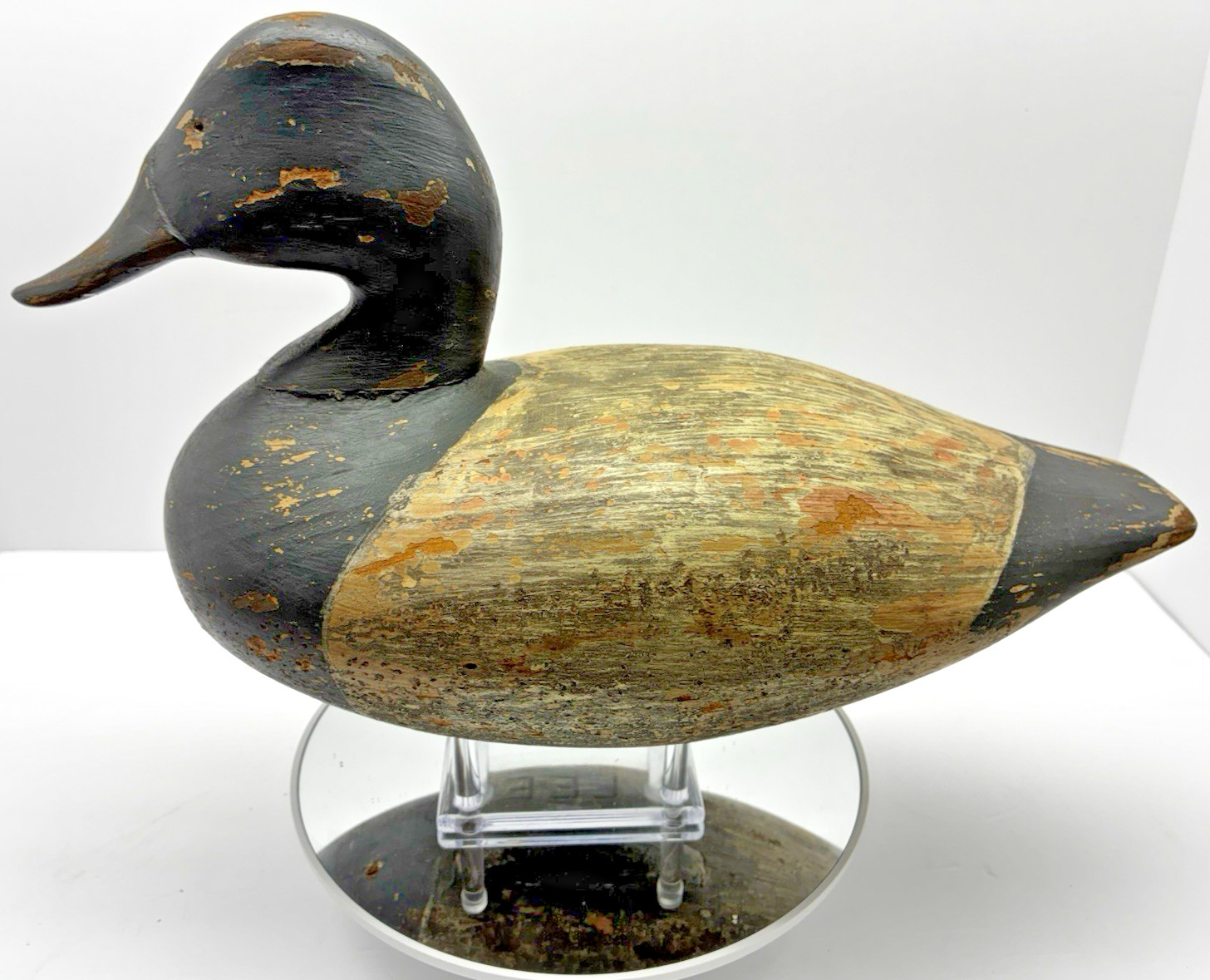 Vintage Bluebill Drake Duck Decoy Hand Carved And Painted Stamped “Lee D” MD