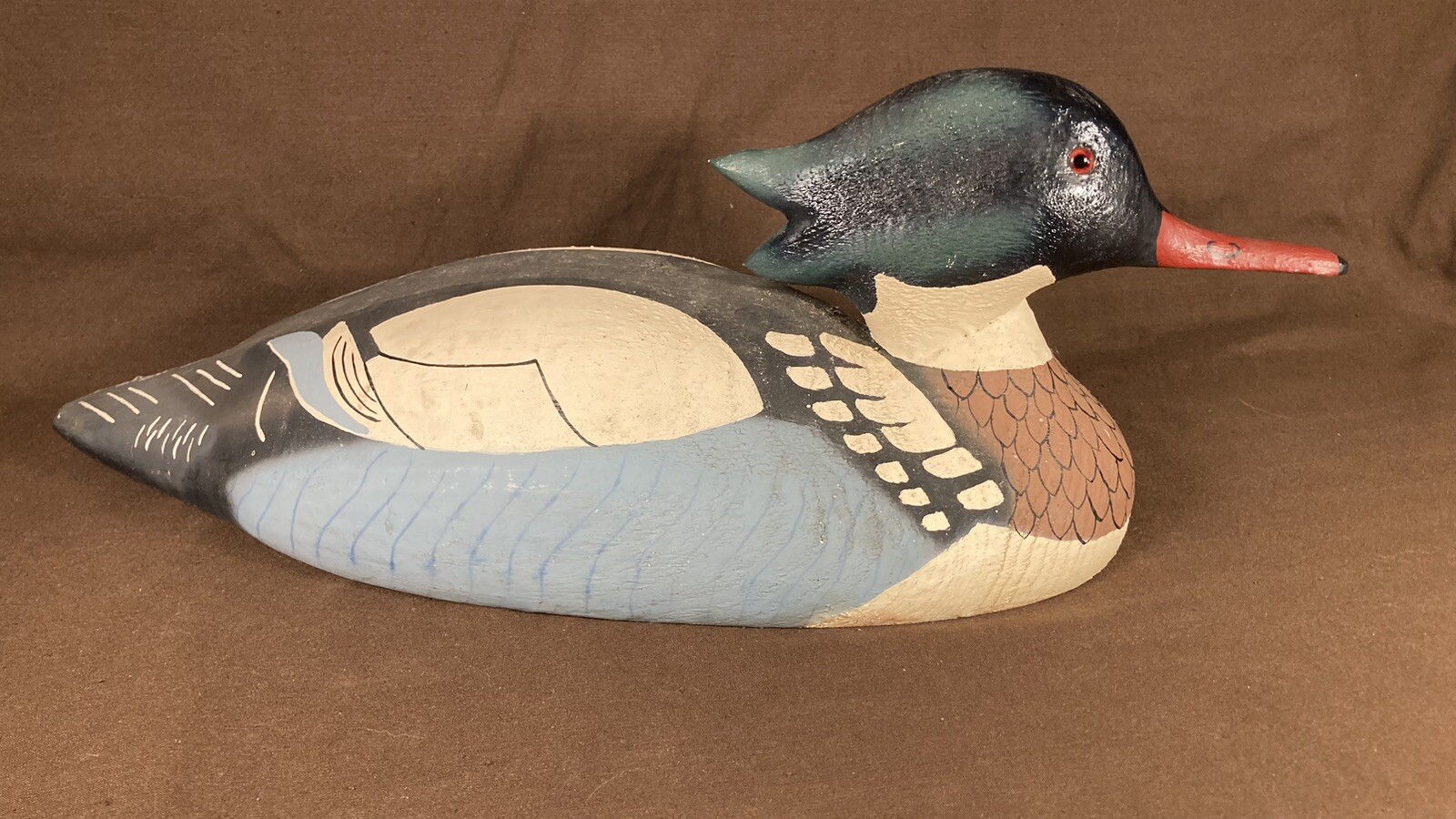 Vintage Antique Wood Merganser Factory Duck Decoy Herter’s 1893 Glass Eyes Exel.