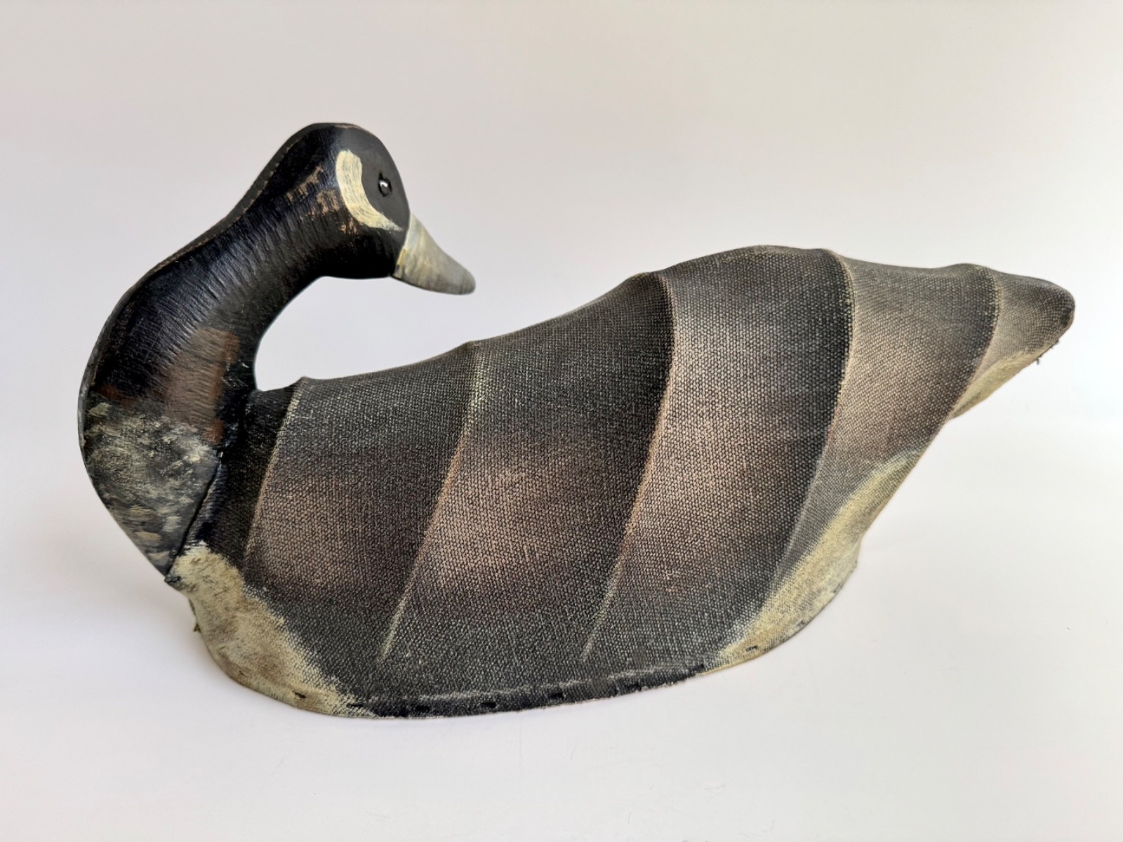 Vintage 13″ Canadian Goose Decoy Canvas & Wire Body Wood Base, Small Decorative?
