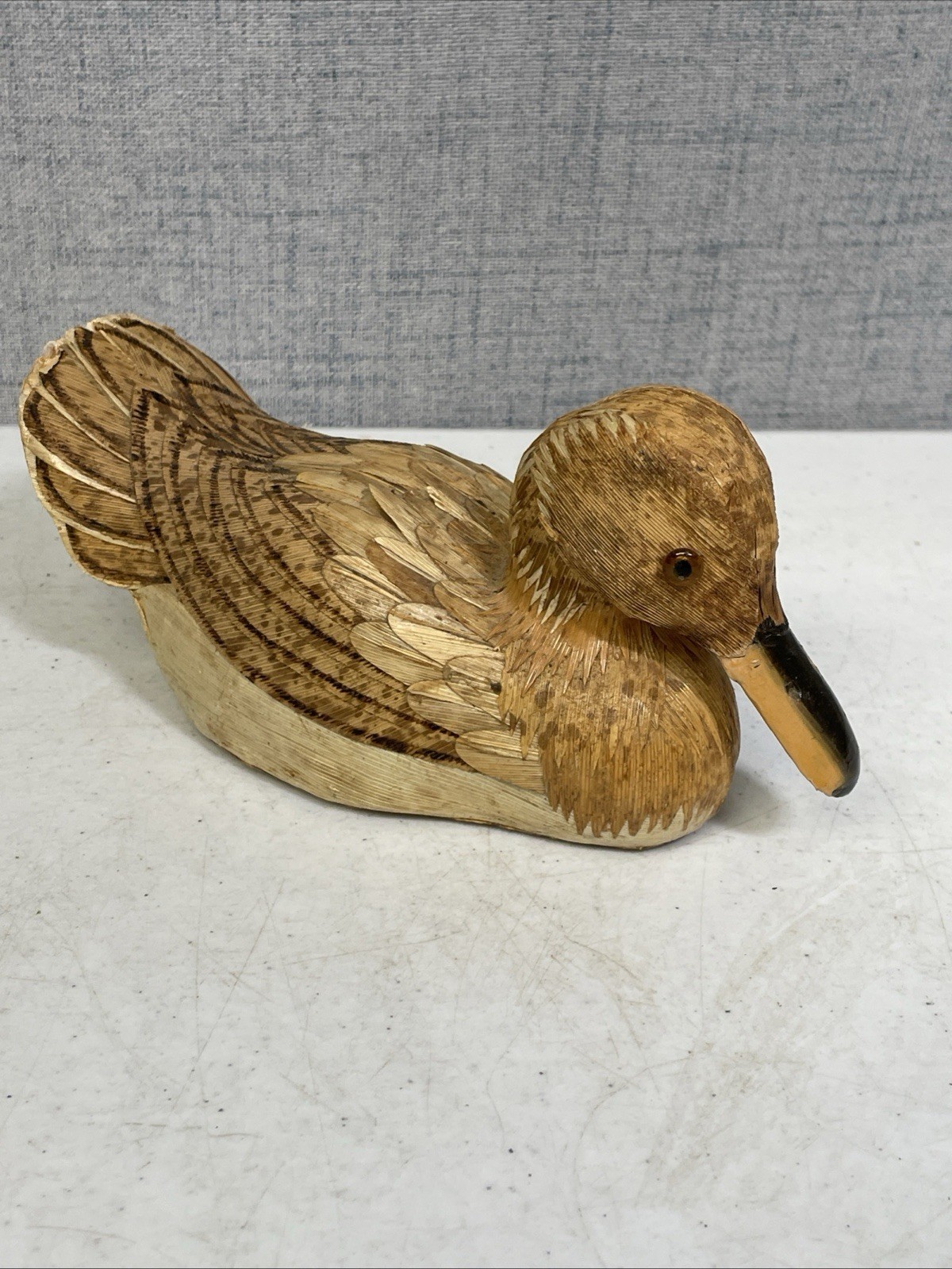 Vintage Hand Made Detailed Hay/straw Type Duck Decoy Sculpture Rare Decor